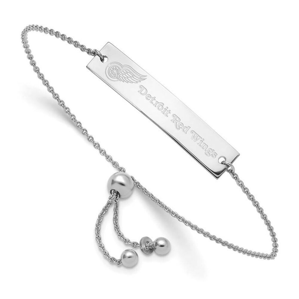 Sterling Silver Rhodium Plated NHL Detroit Red Wings Bracelet, 9 Inch